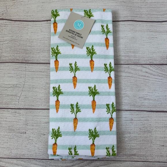 Martha Stewart Striped Carrot Kitchen Hand Towel Set of 2 16x24" Cotton - Picture 1 of 9
